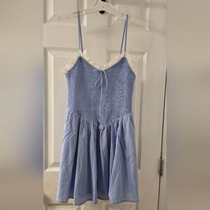Altar'd State Light Blue Smocked Corset Dress with Lace Trim MEDIUM NWT